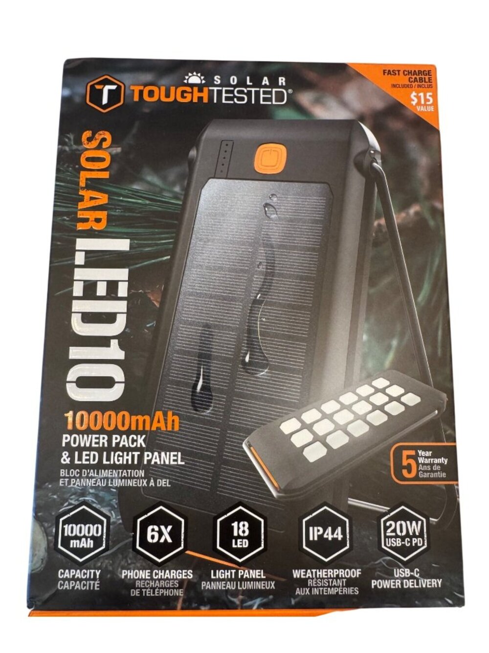 Tough Tested Solar IP44 LED10 Power Pack 10000mAh LED Light Panel NWB